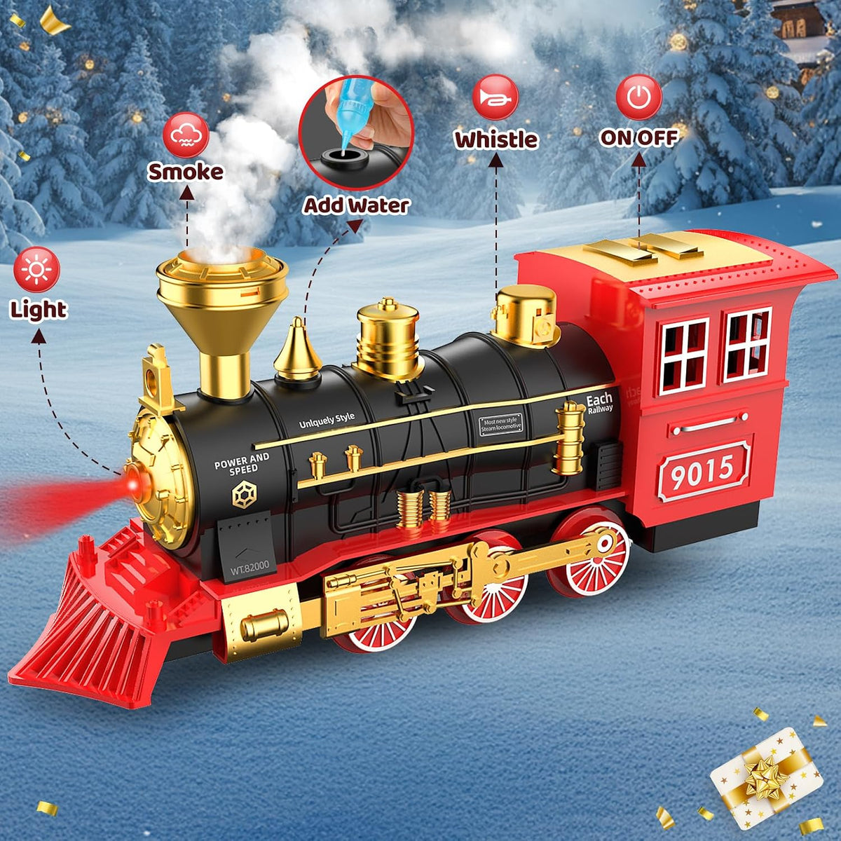 Train Set - Updated Electric Train Toy for Boys w/Smokes, Lights &Sound, Railway Kits w/Steam Locomotive Engine, Cargo Cars & Tracks, Gifts for 3 4 5 6 7 8+ Year Old Kids