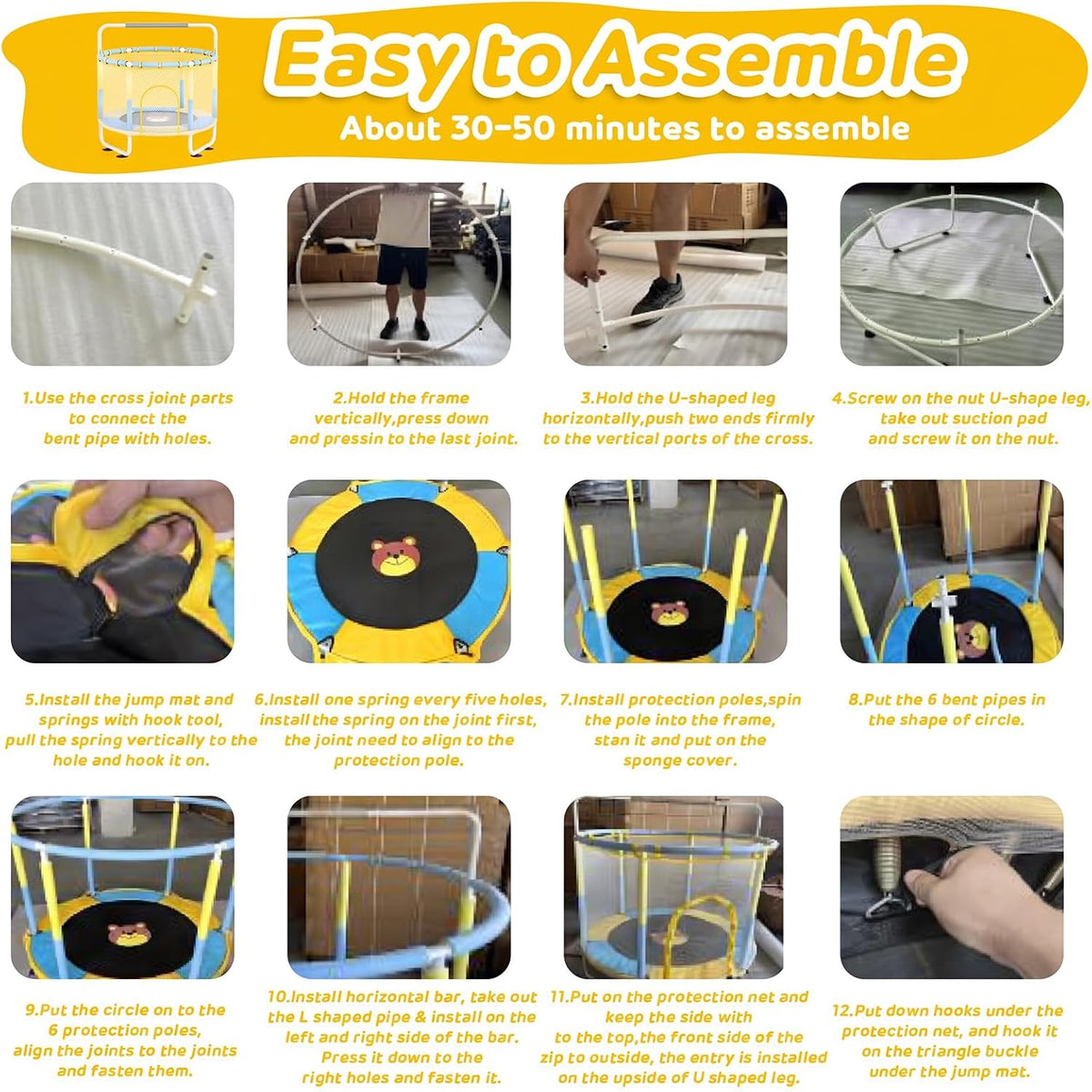 Advwin Kids Trampoline, Indoor Outdoor Rebounder w/Safety Enclosure Net