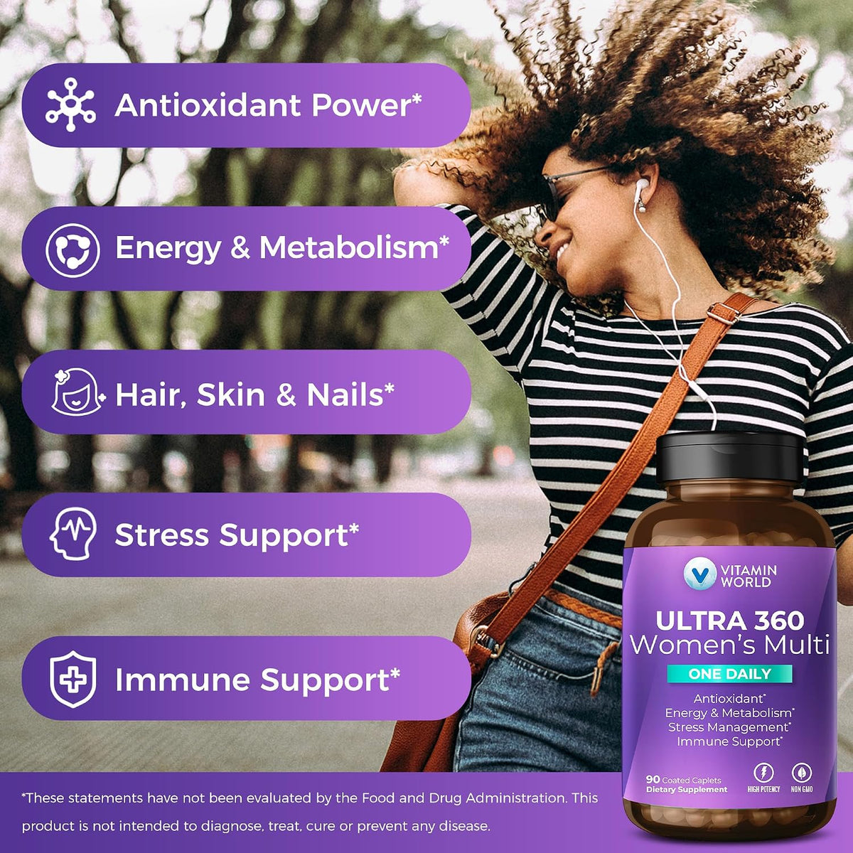 Vitamin World Ultra 360 Multivitamin for Women One Daily, Stress Support | Women's Multivitamin with Collagen, Ashwagandha & Antioxidants, Vitamin A, B, C & D for Energy & Immune Support, 90 Caplets