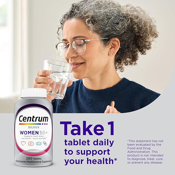 Centrum Silver Women's Multivitamin for Women 50 Plus, Multivitamin/Multimineral Supplement with Vitamin D3, B Vitamins, Non-GMO Ingredients- 200 Ct
