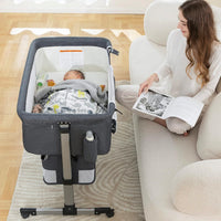 Bedside Baby Bassinet with Mosquito Net, Storage Basket & Travel Bag – 6 Adjustable Heights, Lightweight Aluminum Portable Sleeper for Newborns 0-5 Months