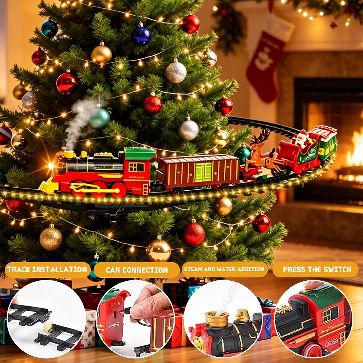 LUKIUP Christmas Tree Train, Classic Christmas Train Set Suitable for Adults