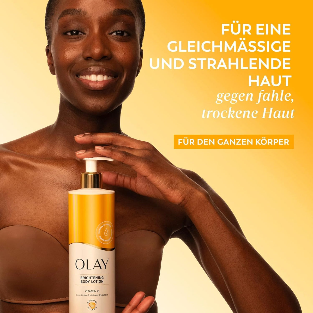 Olay Vitamin C Brightening Body Lotion, 24HR Moisturising Cream For Full Body Skin Care, Evens Skin Tone, With Vitamin C, Vitamin B5 B3, Glycerin, Smooth and Moisturised Skin, No Greasy Residue, 500ml