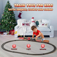 Train Set - Updated Electric Train Toy for Boys w/Smokes, Lights &Sound, Railway Kits w/Steam Locomotive Engine, Cargo Cars & Tracks, Gifts for 3 4 5 6 7 8+ Year Old Kids