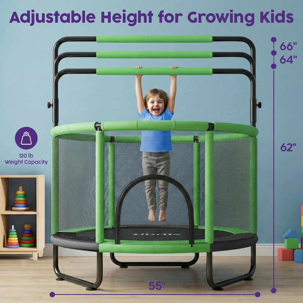 Hurtle 55" Trampoline for Kids with Safety Enclosure - 440lbs Capacity Indoor/Outdoor Toddler Trampoline