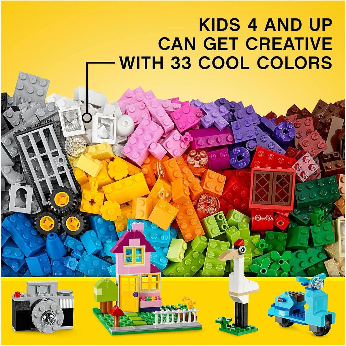 LEGO Classic Large Creative Brick Storage Box Set, Colourful Building Toy for 4+ Year Old Boys and Girls, Construction Kit with Doors, Windows, Car Wheels, and Green Baseplate, Kids Toy 10698