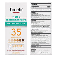 Eucerin Sun Tinted Sensitive Mineral Face Sunscreen Lotion SPF 35, Non-Comedogenic Mineral Sunscreen with Gentle Zinc Oxide Protection for Sensitive Skin, 1.7 Fl Oz Bottle