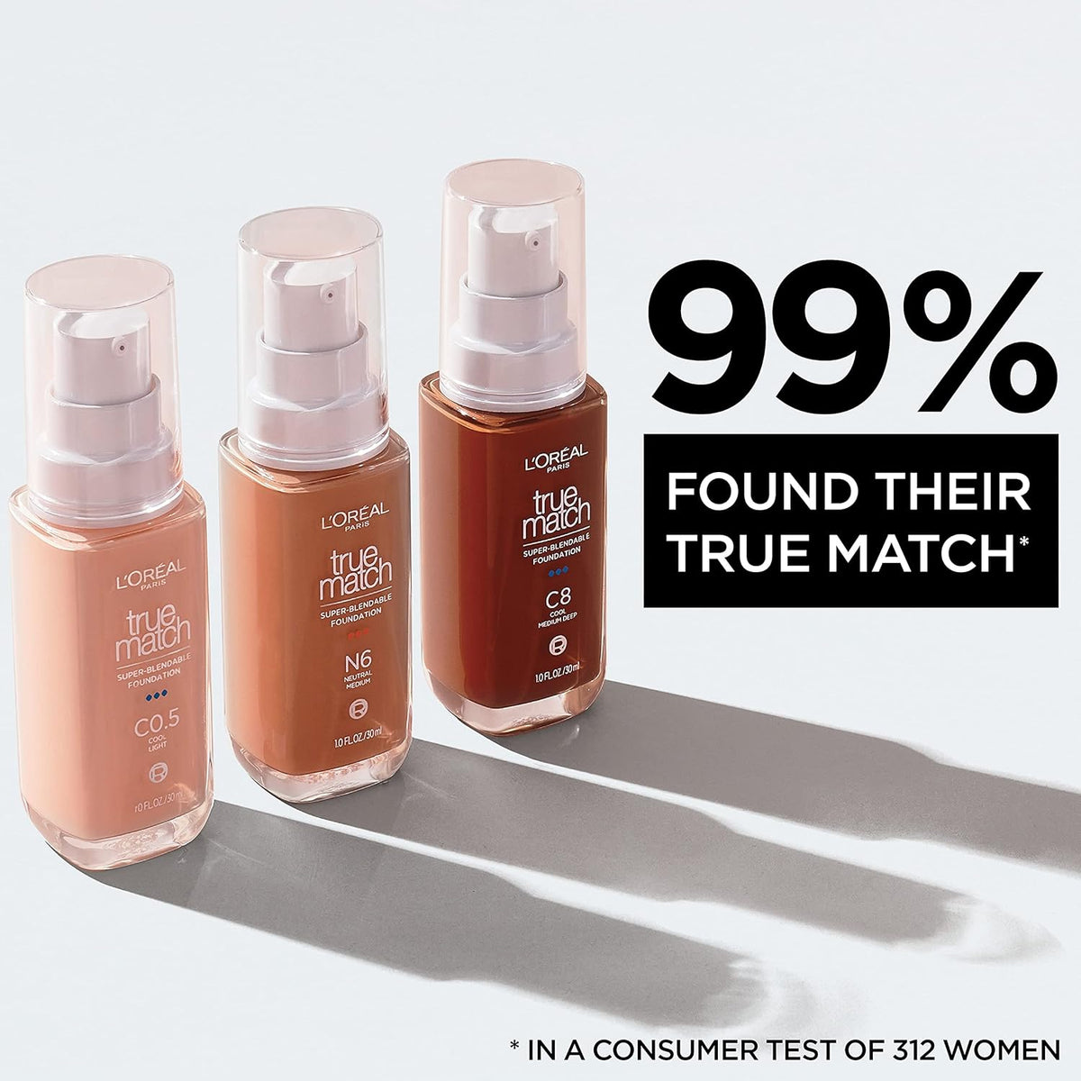 L'Oreal Paris True Match Super-Blendable Foundation, Medium Coverage Liquid Foundation Makeup, W4, Light Medium, 1 Fl Oz