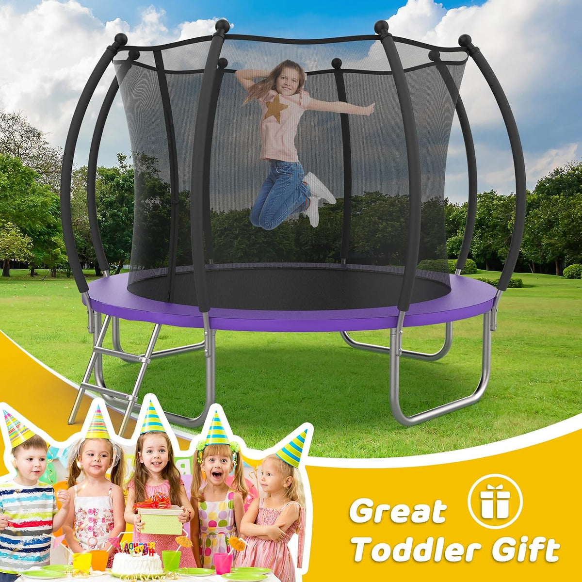 Advwin Kids Trampoline, Indoor Outdoor Rebounder w/Safety Enclosure Net