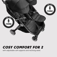 Baby Jogger Australia City Tour 2 Double Stroller (Pitch Black) - Prams & Strollers, Twins, Super Lightweight, Compact fold, Travel Pram, Lightweight and Compact, UV50+ Canopy