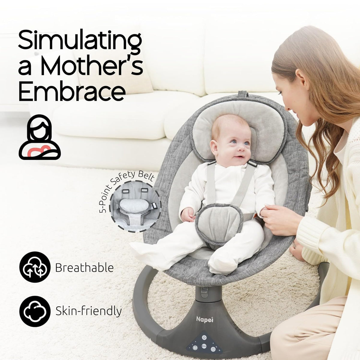 Baby Swings for Infants to Toddler, Electric Baby Swing and Infant Swings for Newborn  (Gray)