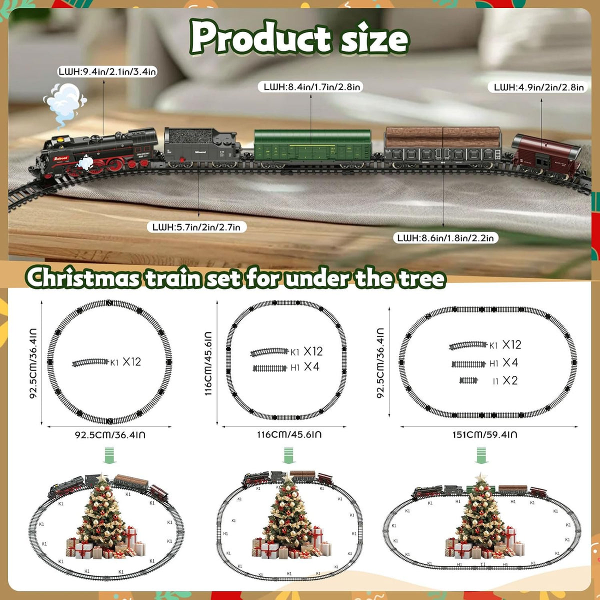 Remote Control Train Set for Kids 3+, Electric Train with Smoke & Lights