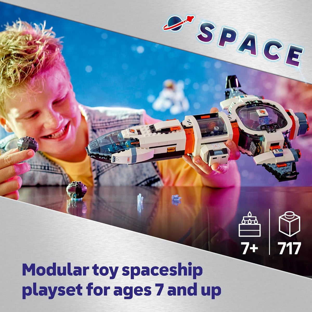 LEGO City Modular Galactic Spaceship Toy for 7+ Year Old Boys & Girls, Building Set with 4 Astronaut Minifigures & an Alien Figure, Kids Space Rocket Toy, STEM Construction Block Playset 60446