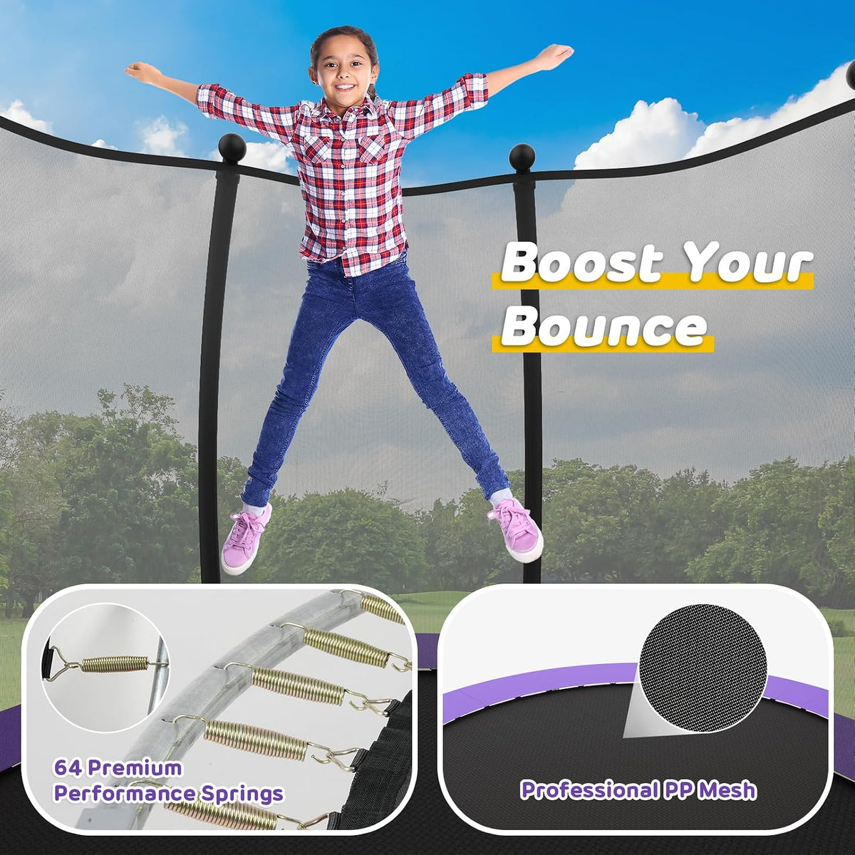 Advwin Kids Trampoline, Indoor Outdoor Rebounder w/Safety Enclosure Net