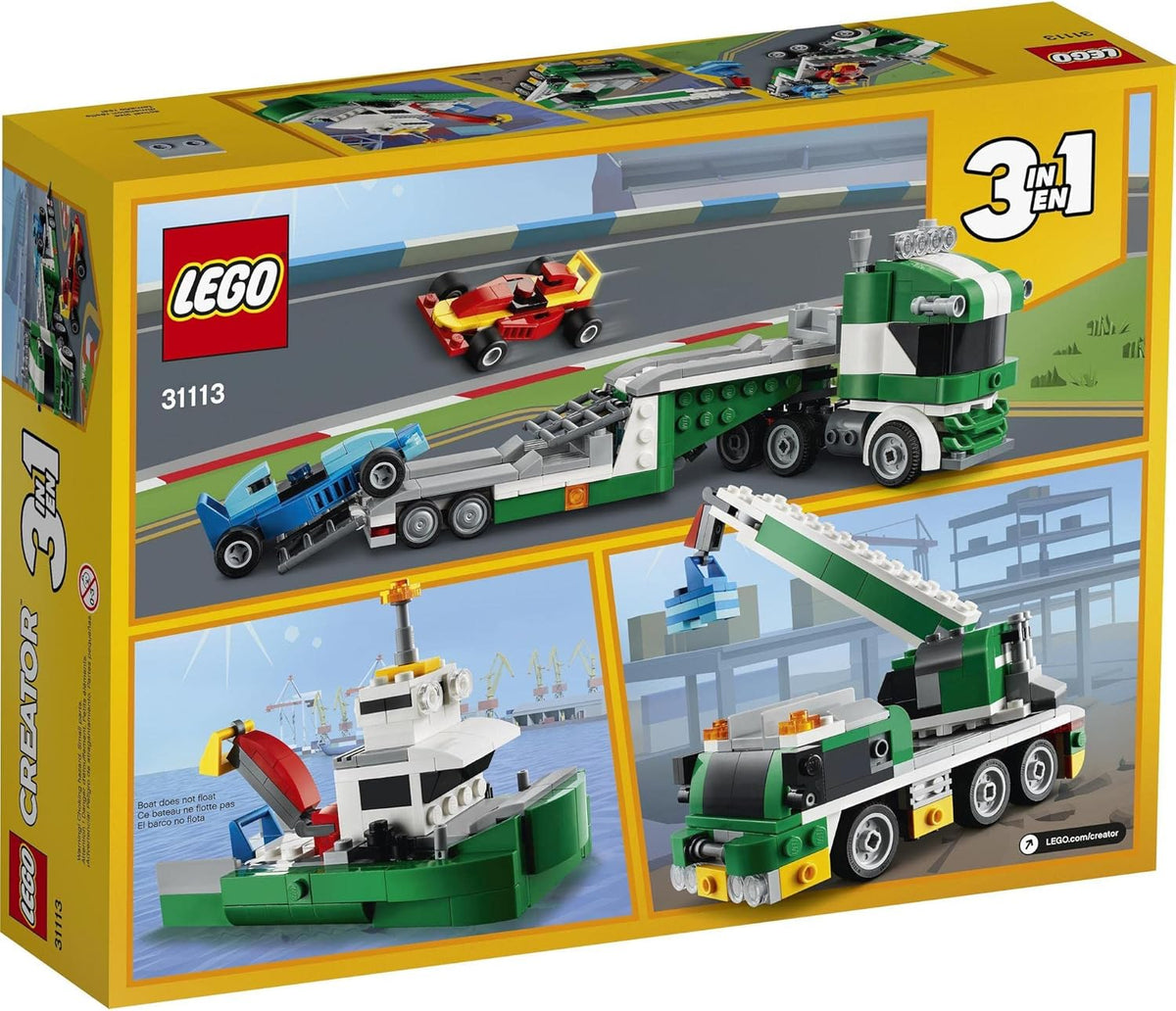 LEGO® Creator 3in1 Race Car Transporter 31113 Toy Truck and Trailer Building Kit;Car Transporter Toy;Crane Toy or Tugboat