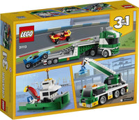 LEGO® Creator 3in1 Race Car Transporter 31113 Toy Truck and Trailer Building Kit;Car Transporter Toy;Crane Toy or Tugboat