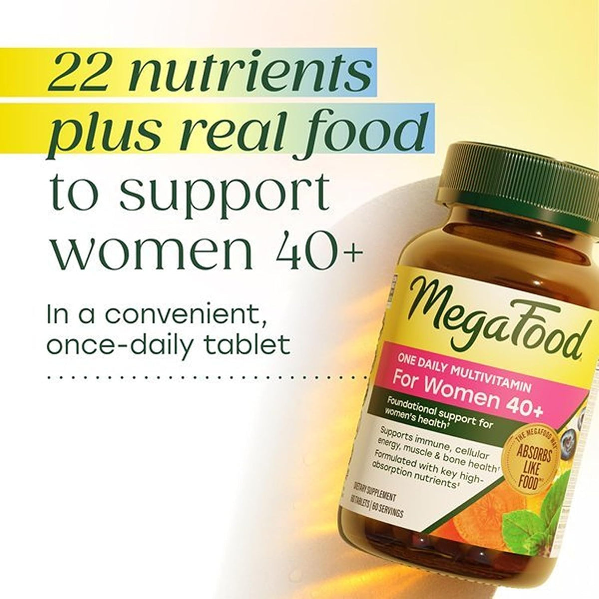 MegaFood One Daily Multivitamin for Women 40+ with 22 Nutrients, 30 Tablets | 30 Servings