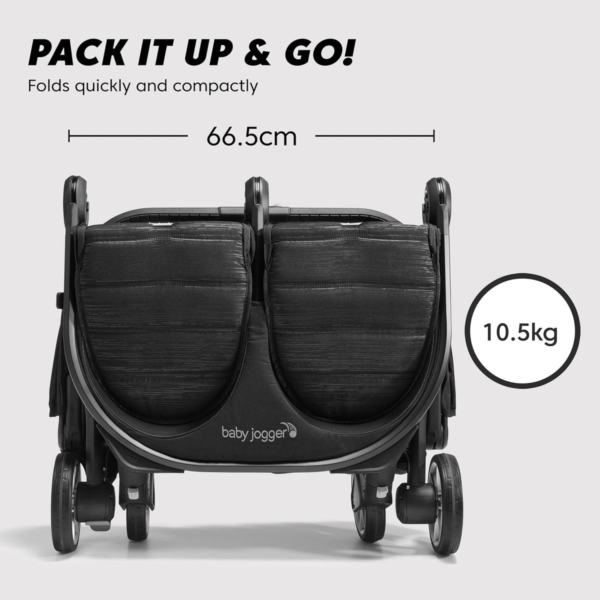 Baby Jogger Australia City Tour 2 Double Stroller (Pitch Black) - Prams & Strollers, Twins, Super Lightweight, Compact fold, Travel Pram, Lightweight and Compact, UV50+ Canopy
