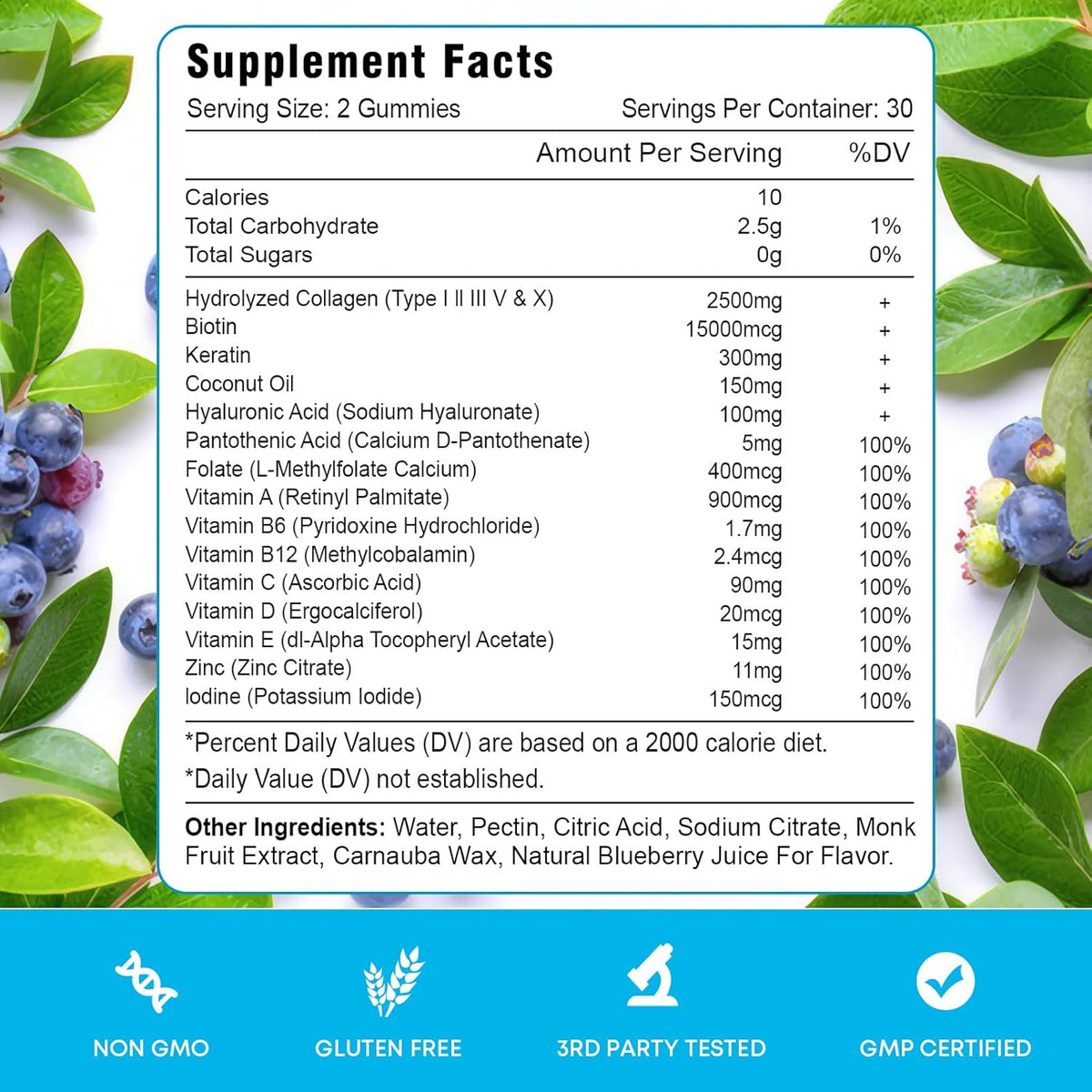 Biotin Gummies with Collagen & Keratin for Hair Skin Nails- Supports Hair Growth and Stronger Nails, Women Men, Kids - 60 tabs