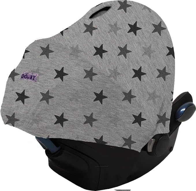 Dooky Hoody Cover for Baby Car Seat/Pram/Stroller/Pushchair, Universal Fit, Protects from Sun, Wind and Light Rain, UPF 50+ UV Protection, Easy to Install and Wash, Grey Stars
