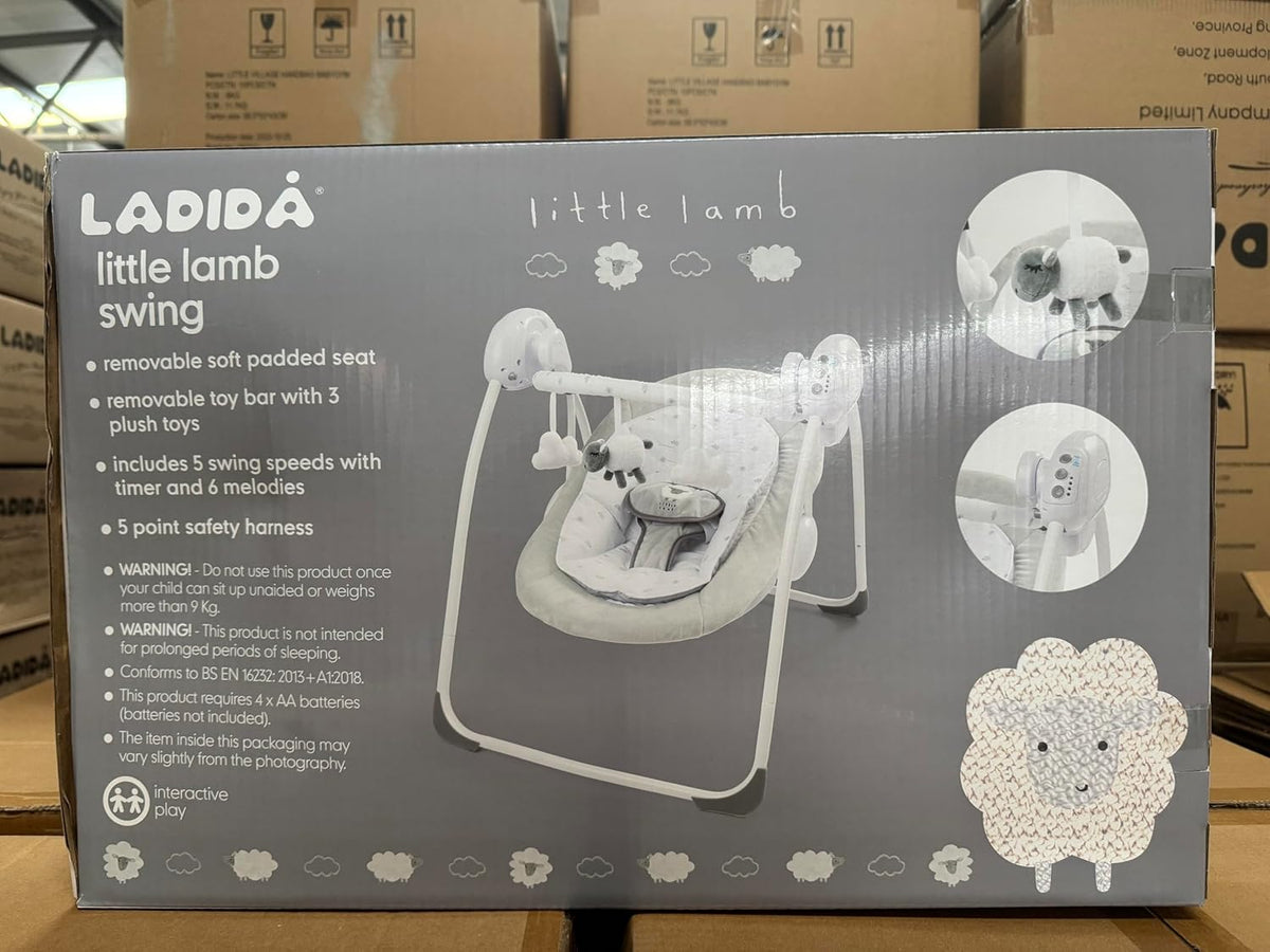LADIDA Folding Baby Swing, Sweet Little Lamb Design, Soothing Music, Suitable for Newborns 079