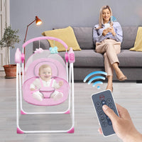 Advwin Baby Rocking Chair, Electric Baby Swing Baby Bouncer and Rocker,Electric 5 Speed Toddler Swing, Bluetooth Bouncer Seat Chair for Infants with Mosquito Net, Pink