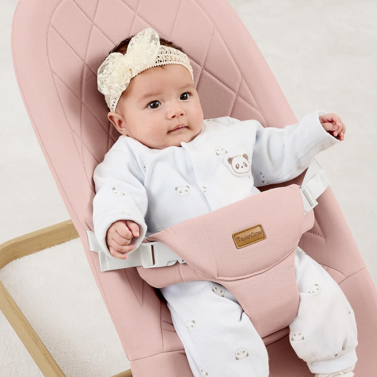 Soft & Foldable Baby Rocker with Adjustable Recline, Premium Linen Fabric & Strong Metal Frame