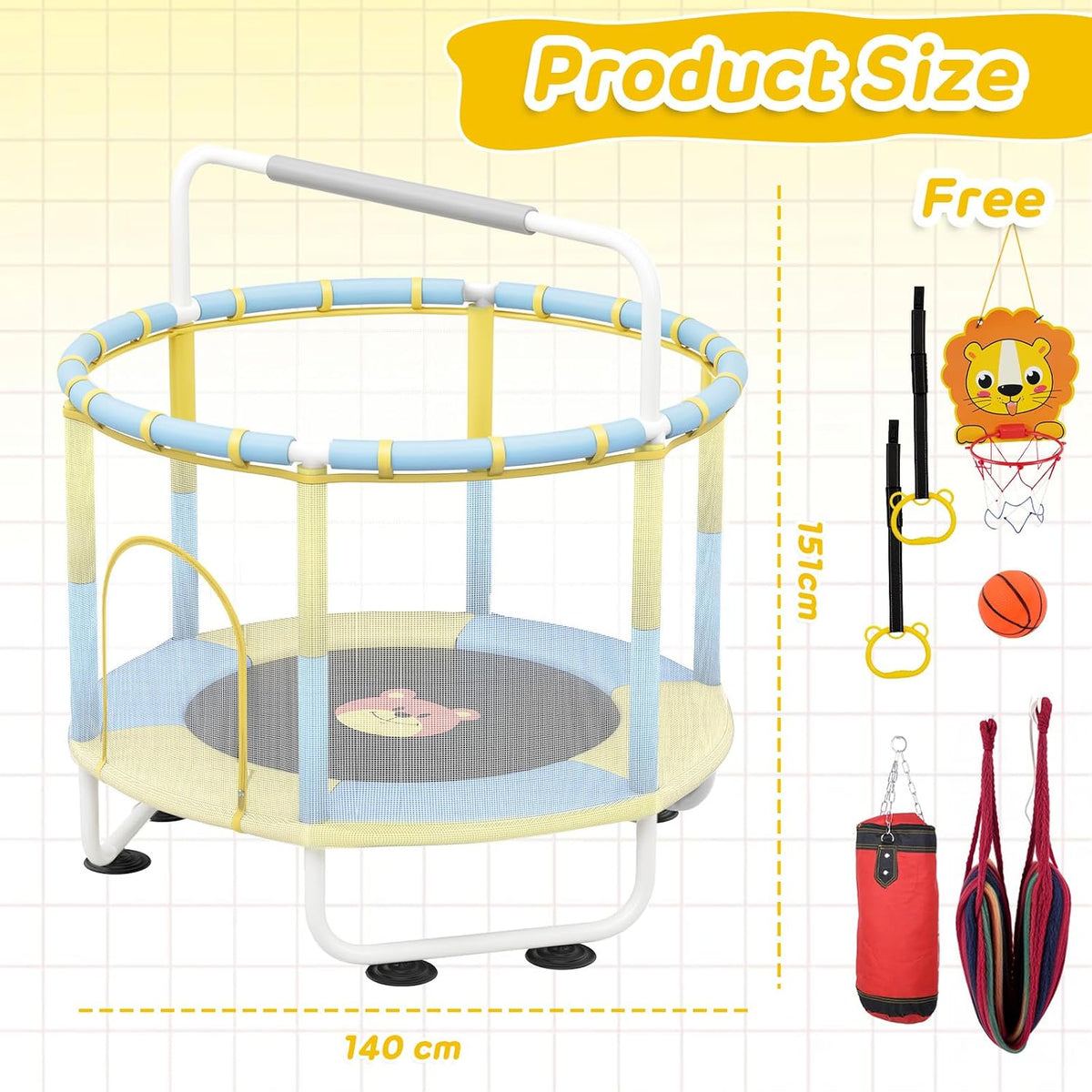 Advwin Kids Trampoline, Indoor Outdoor Rebounder w/Safety Enclosure Net