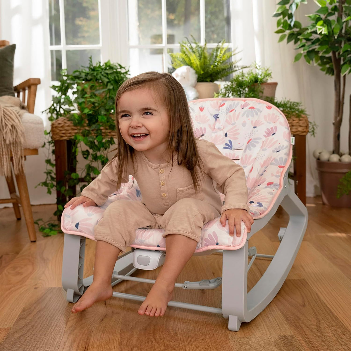 Ingenuity Keep Cozy 3-in-1 Grow with Me Vibrating Baby Bouncer Seat & Infant to Toddler Rocker, Vibrations & Toy Bar, 0-30 Months Up to 40 lbs (Pink Burst)