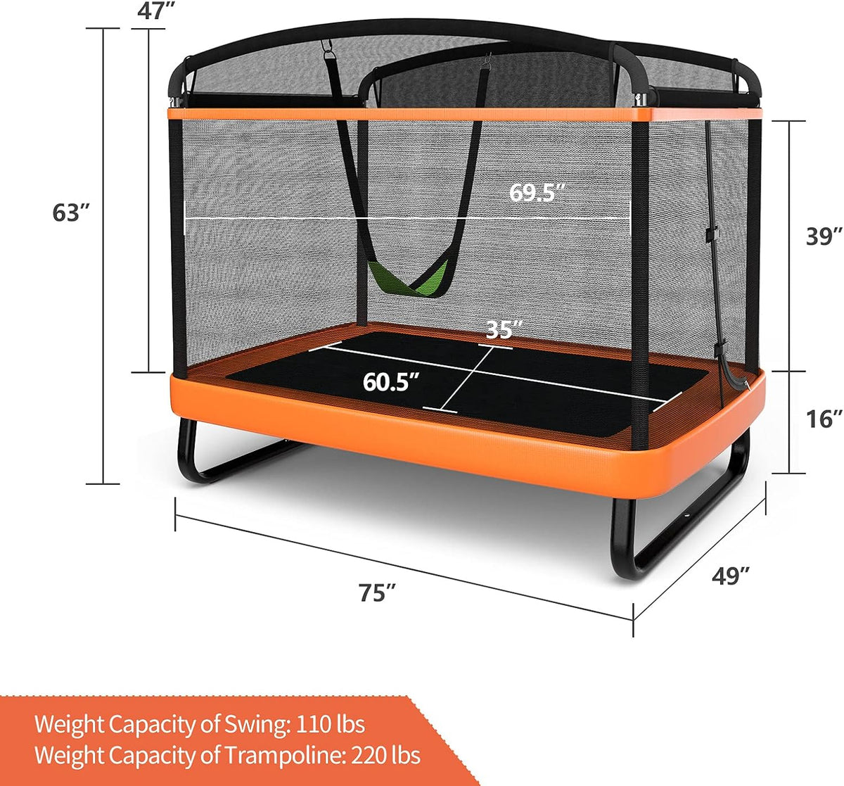 Giantex 6 Ft Kids Trampoline with Swing, Max Load 220lbs, Indoor Small Trampoline for 2 Kids