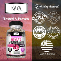 Kaya Naturals Women's Multivitamin, Overall Healthy Antioxidant, and Immune Support, Vitamins A, D, C, E, Biotin, Folic Acid, & Multi-Mineral, Energy & Metabolism Vitamin Supplement 30 Count