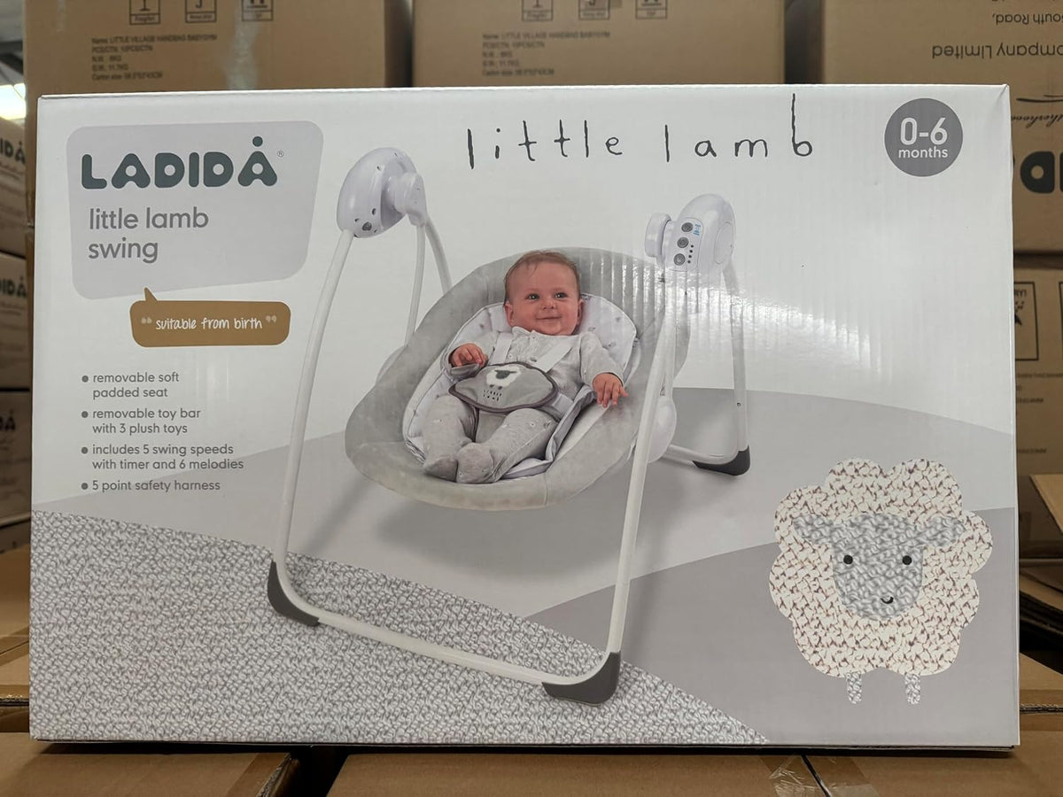 LADIDA Folding Baby Swing, Sweet Little Lamb Design, Soothing Music, Suitable for Newborns 079
