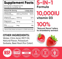 Venture Pal 5-in-1 Vitamin D3 10000 IU & K2 as MK-7 200mcg with Magnesium, MCT Oil, Zinc, Sugar-Free Vitamin D Liquid |Maximum Absorption for Bone, Mood & Immune Health - 2 FL OZ, 67 Days