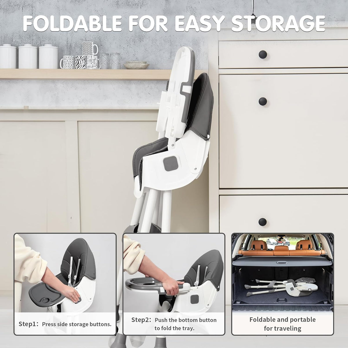 Portable Baby High Chair, 6 in 1 Convertible High Chairs for Babies & Toddlers with 5-Point Safety Harness