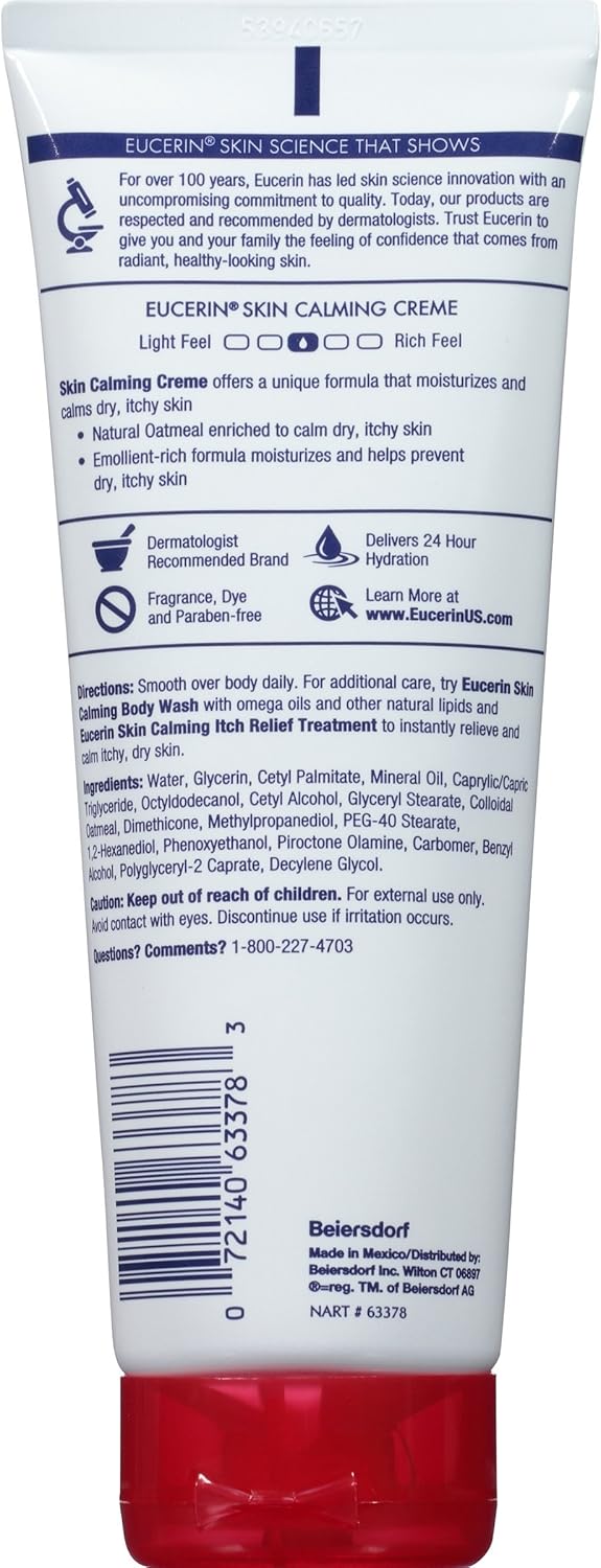 Eucerin Skin Calming Cream - Full Body Lotion for Dry, Itchy Skin, Natural Oatmeal Enriched - 8 oz. Tube