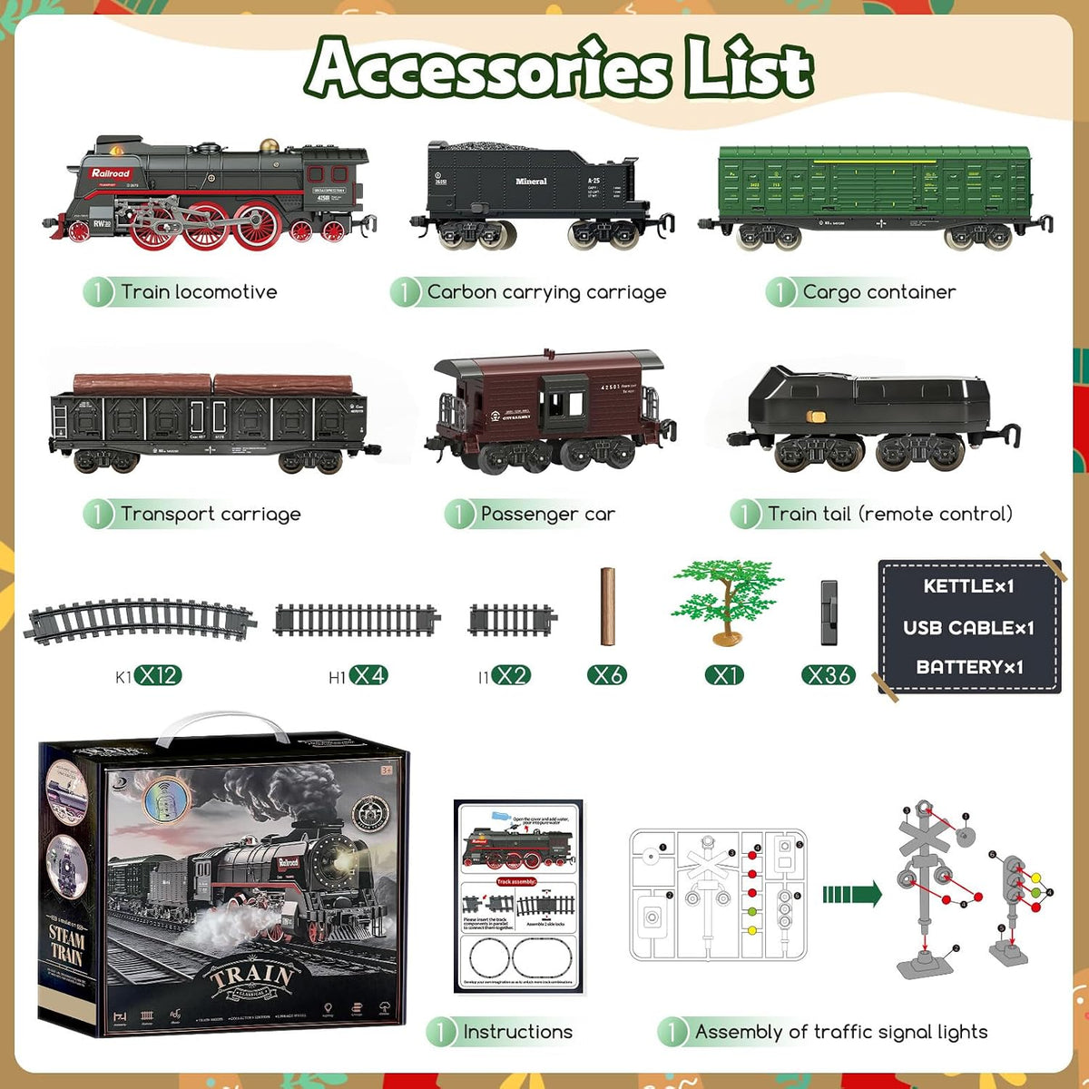 Remote Control Train Set for Kids 3+, Electric Train with Smoke & Lights
