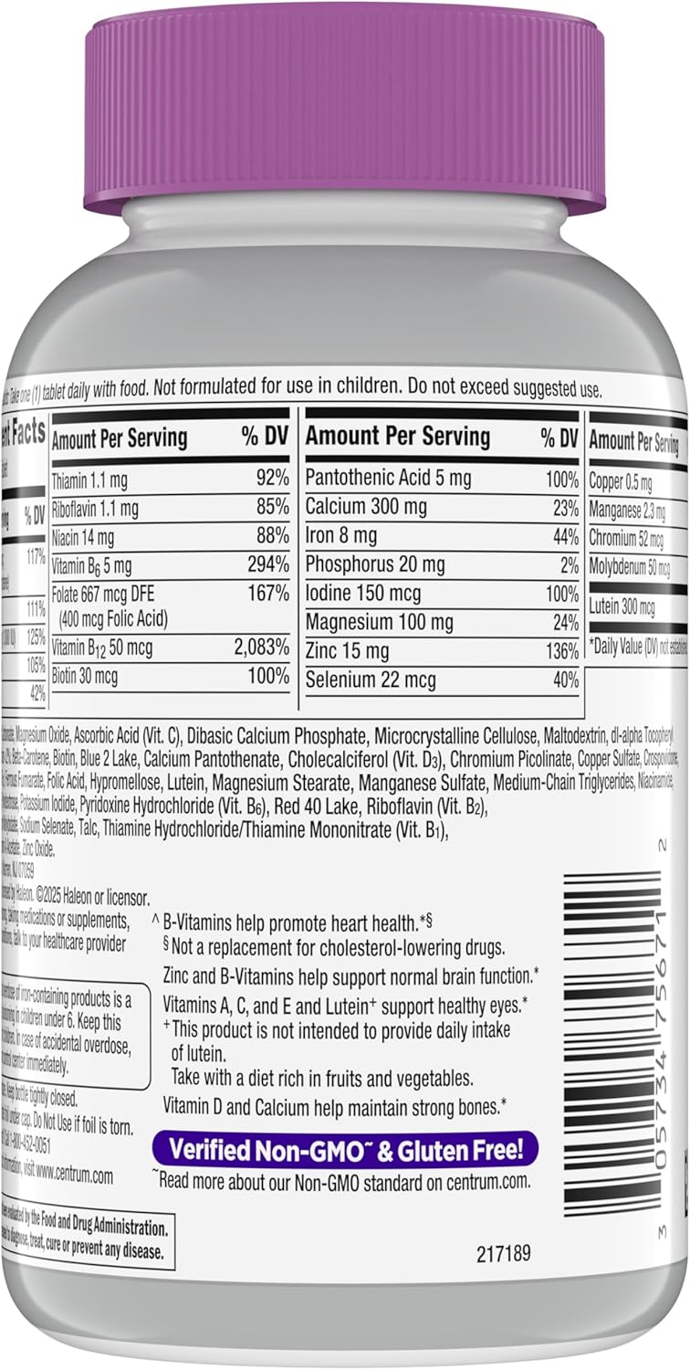 Centrum Silver Women's Multivitamin for Women 50 Plus, Multivitamin/Multimineral Supplement with Vitamin D3, B Vitamins, Non-GMO Ingredients- 200 Ct