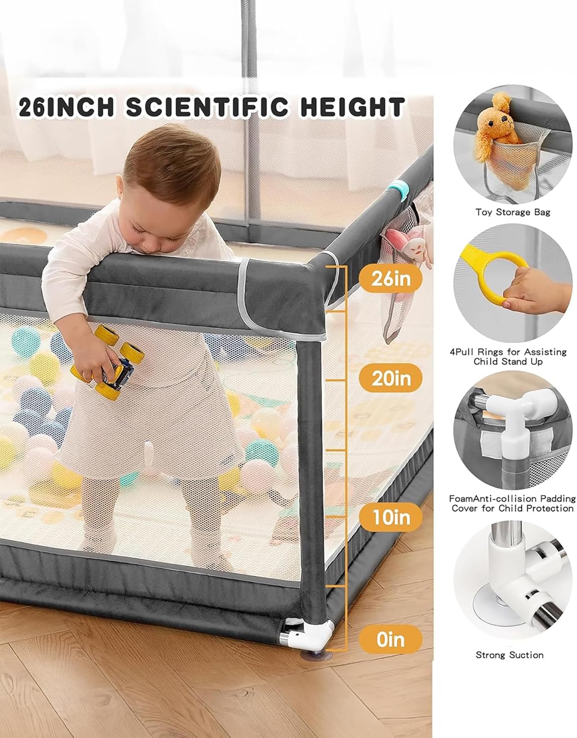 Extra Large Baby Playpen with Mat, ManKami 200 * 180cm