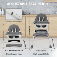 Portable Baby High Chair, 6 in 1 Convertible High Chairs for Babies & Toddlers with 5-Point Safety Harness