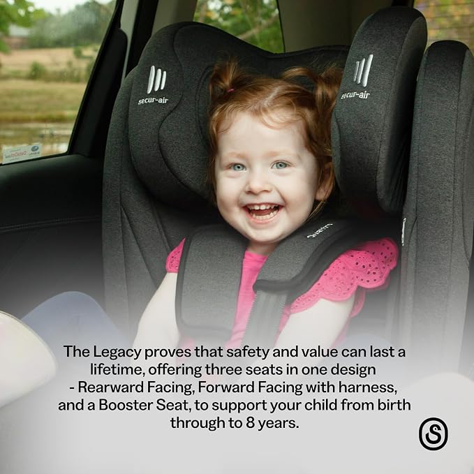 InfaSecure Legacy Convertible Car Seat, 0 to 8 Years, 3-in-1, Black