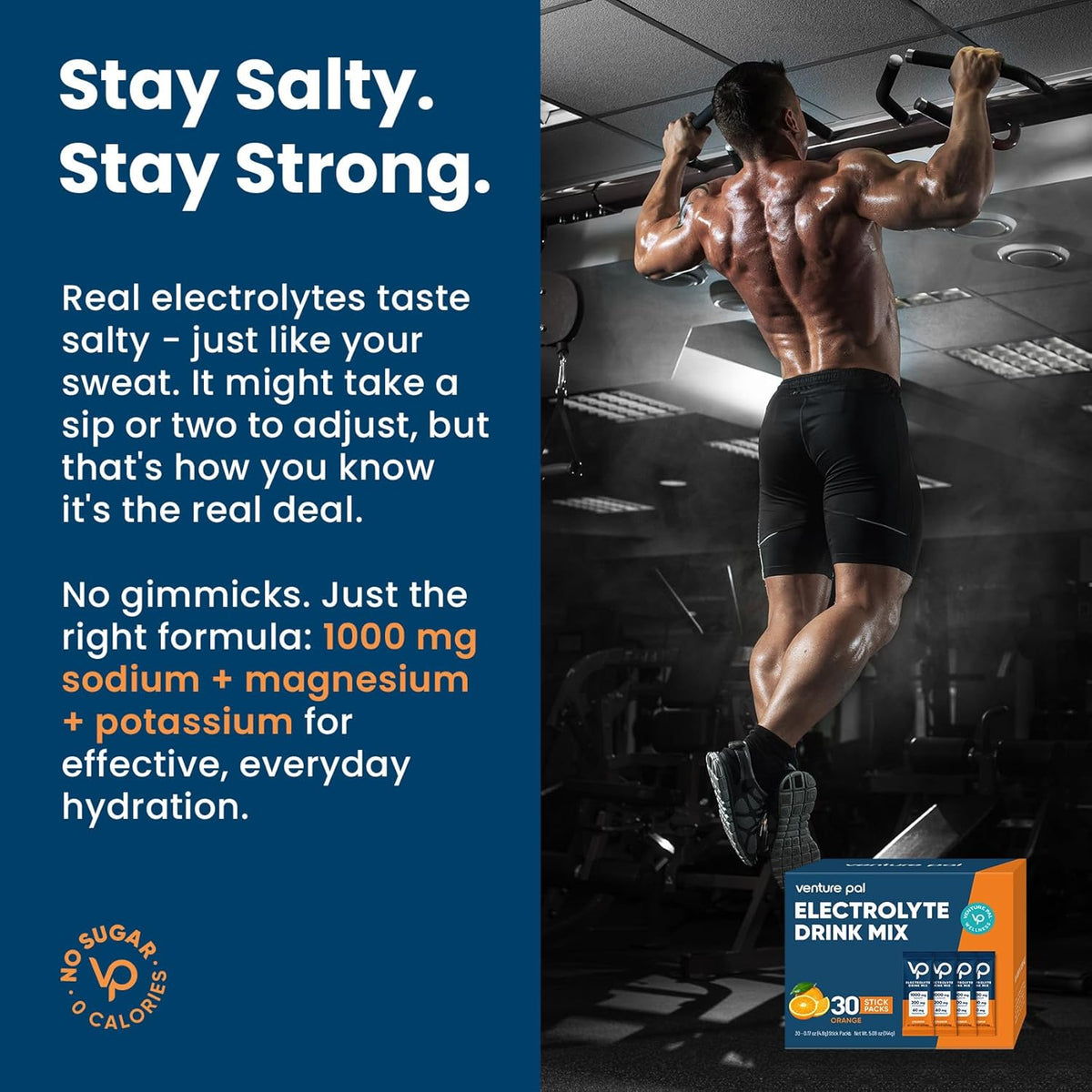 Venture Pal High Sodium Sugar Free Electrolytes Powder Packet - Hydration Packets with Vitamin, Sodium & Potassium | Zero Calories | Vegan, Keto & Paleo Friendly Electrolyte Drink Mix - 30 Sticks