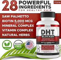 DHT Blocker Hair Growth Supplement - High Potency Biotin & Saw Palmetto for Hair Regrowth - Natural Hair Loss Treatments for Women & Men - Helps Stimulate Hair Follicle Growth