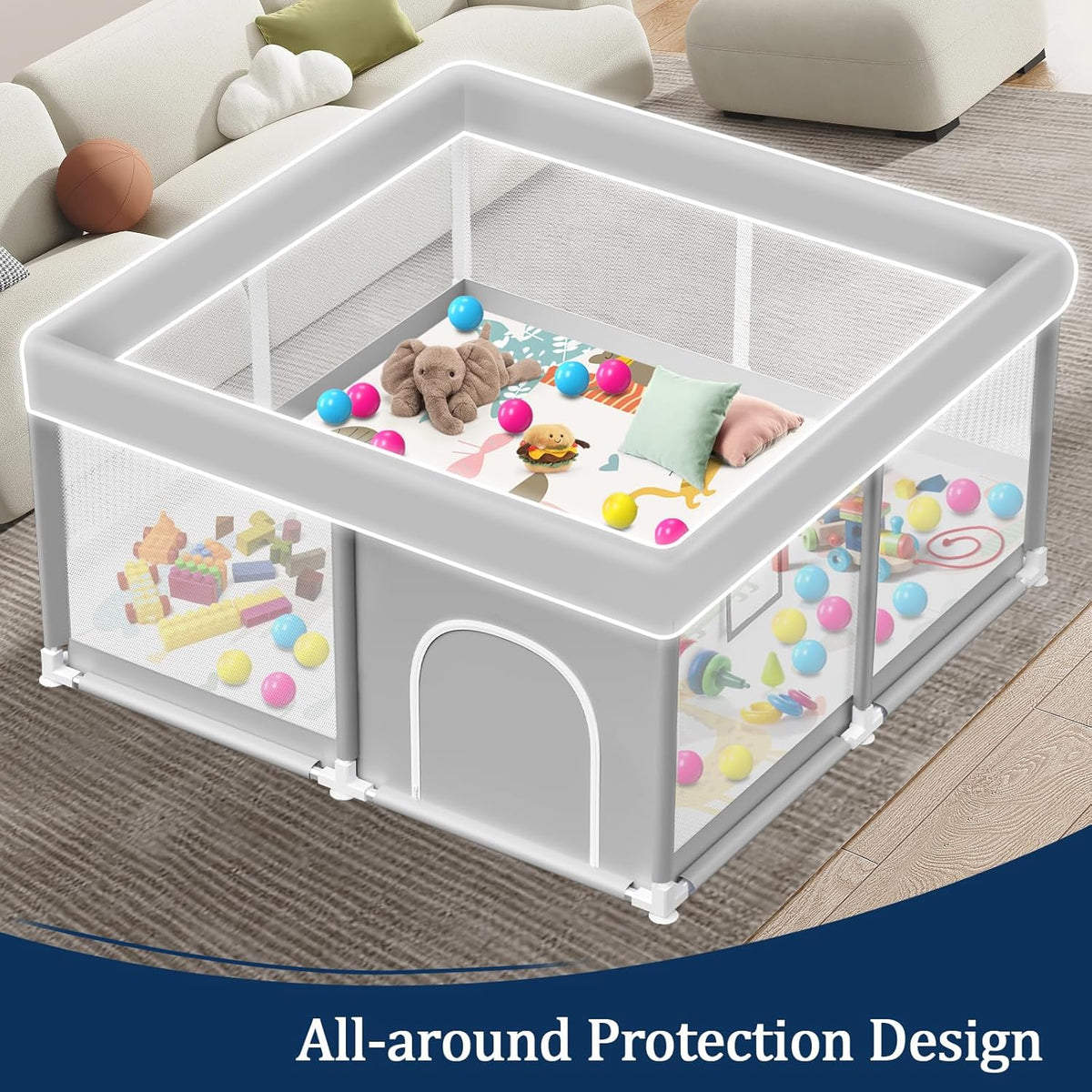 Baby Playpen with Mat, 120*180cm Playpen with Mat Waterproof.50 Balls & Bag
