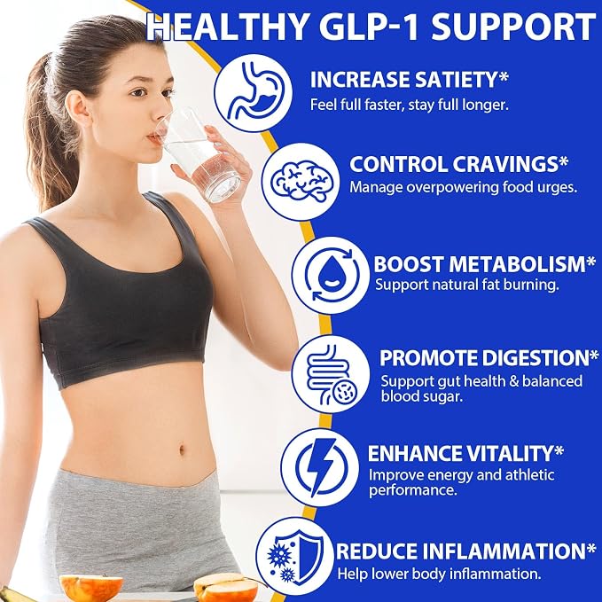 GLP-1 Supplement for Women & Men, 43-in-1 Natural Complex to Boost GLP-1 Levels, Support Appetite Control, Satiety, Metabolism & Digestive Health, Probiotic Nutritional Supplements - 60 Capsules