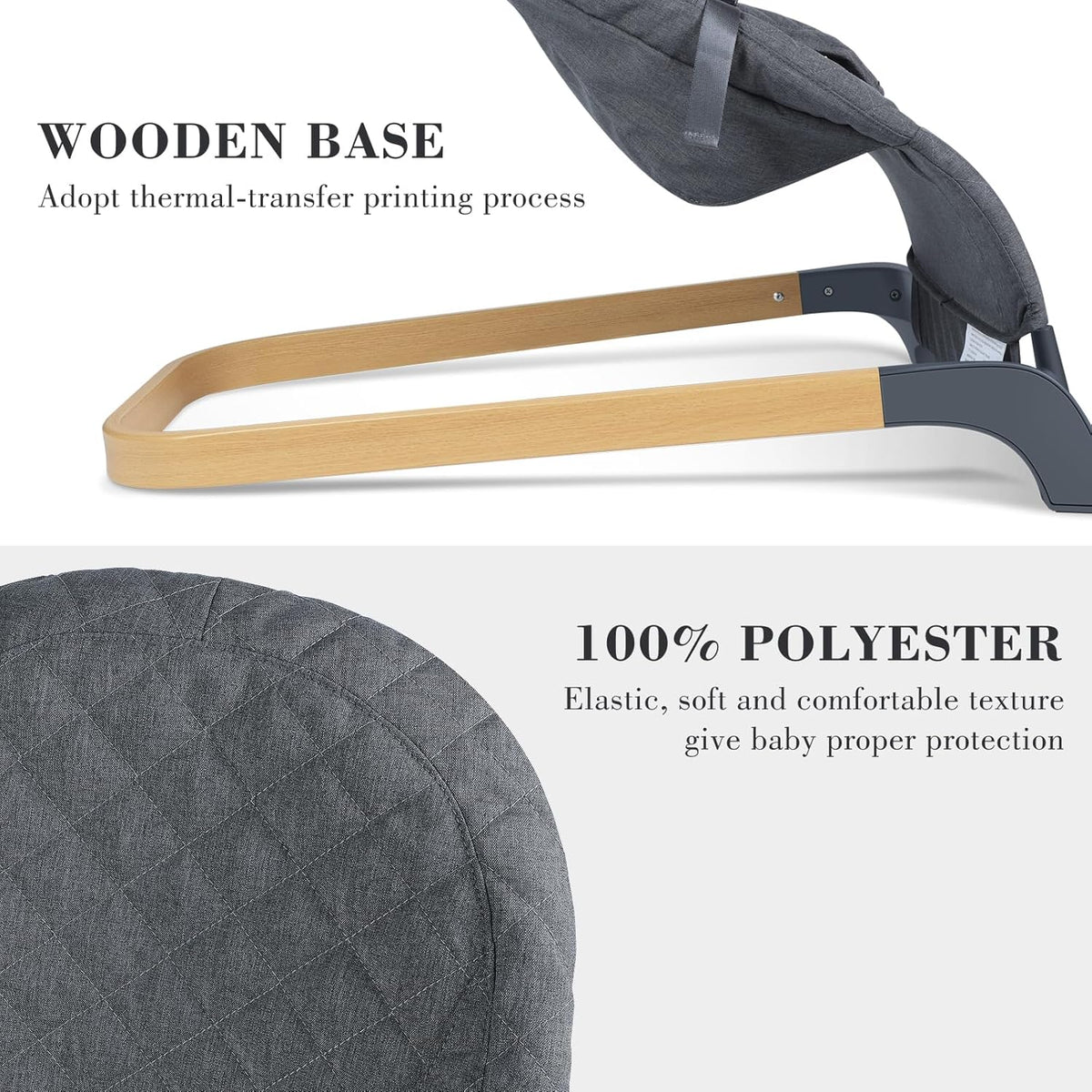Baby Bouncer, Portable Bouncer Seat for Babies, Infants Bouncy Seat with Wood Grain Base, Natural Vibrations (Grey)