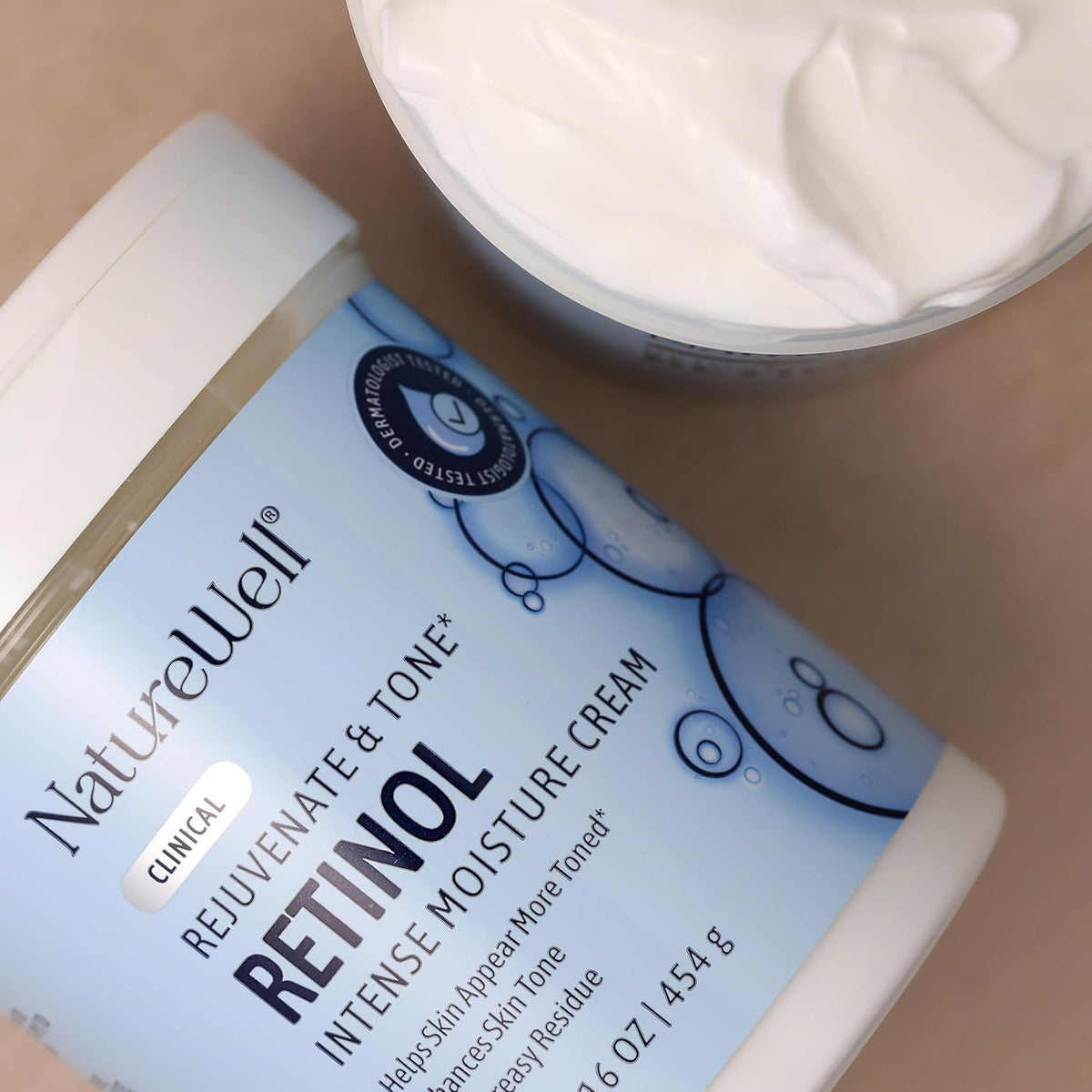 NATURE WELL Clinical Retinol Advanced Moisture Cream for Face, Body, & Hands, Anti Aging, Targets Discoloration, Wrinkles, Sun Damage, Crepey, & Sagging Skin, 16 Oz