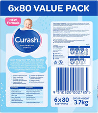 Curash Simply Water Baby Wipes - Ideal for Newborns - 480 wipes