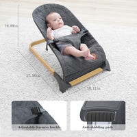 Baby Bouncer, Portable Bouncer Seat for Babies, Infants Bouncy Seat with Wood Grain Base, Natural Vibrations (Grey)