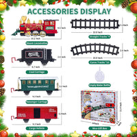 Christmas Train Set Toy, Train with Steam Engine, Cargo Car and Long Track, Light & Sounds for age 3-7