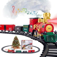 Christmas Train Set Toy, Train with Steam Engine, Cargo Car and Long Track, Light & Sounds for age 3-7